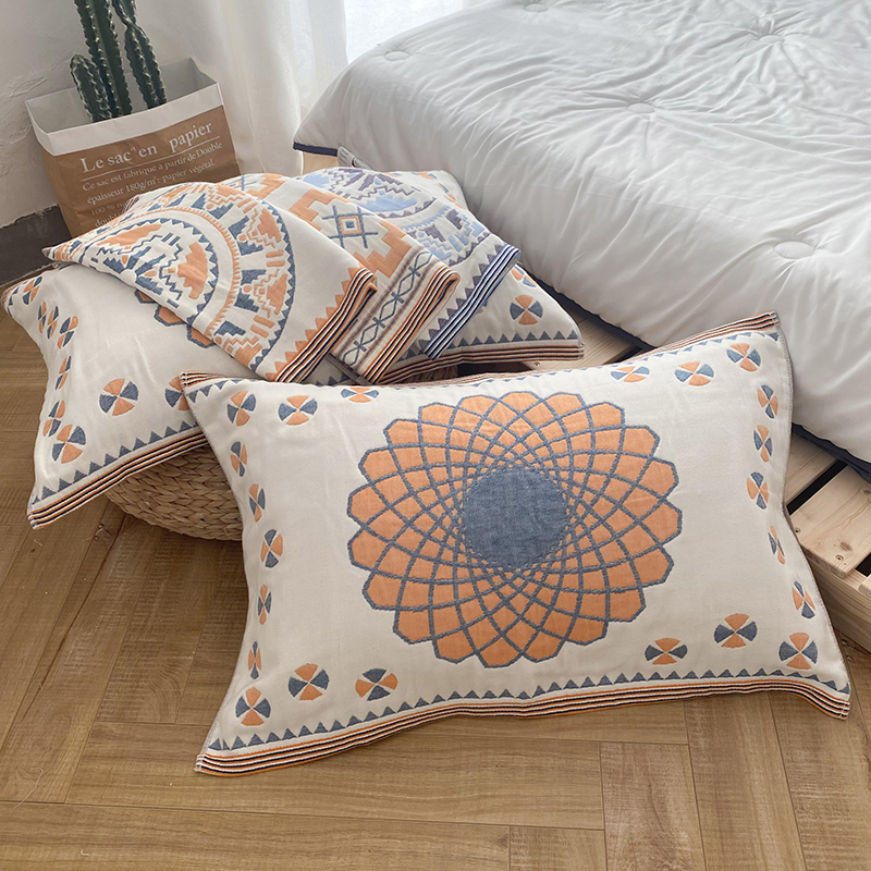 Pure Cotton Cloth Pillow Towel Pair Loaded Full Cotton 5 Layers Gauze Intensify Thickened Pillow Towels All Season Students Adult Eurostyle