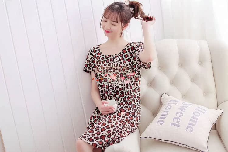 Đồ ngủ nữ mùa xuân và mùa hè ngọt ngào dễ thương ngắn tay nightdress vòng cổ bông dịch vụ nhà kích thước lớn thai sản dress cộng với chất béo váy