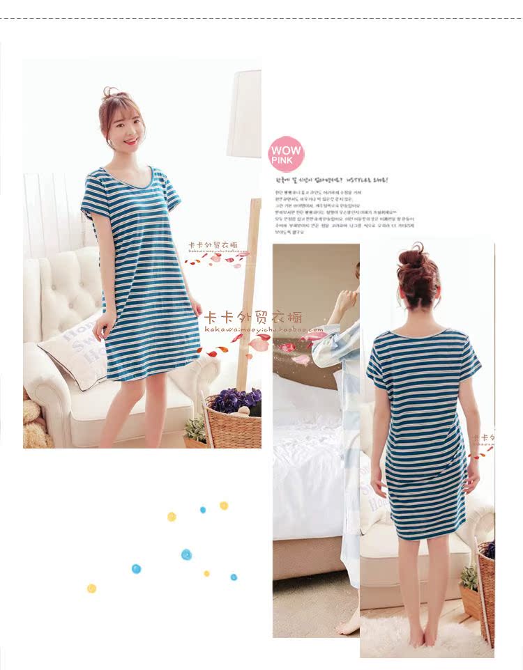 Đồ ngủ nữ mùa xuân và mùa hè ngọt ngào dễ thương ngắn tay nightdress vòng cổ bông dịch vụ nhà kích thước lớn thai sản dress cộng với chất béo váy