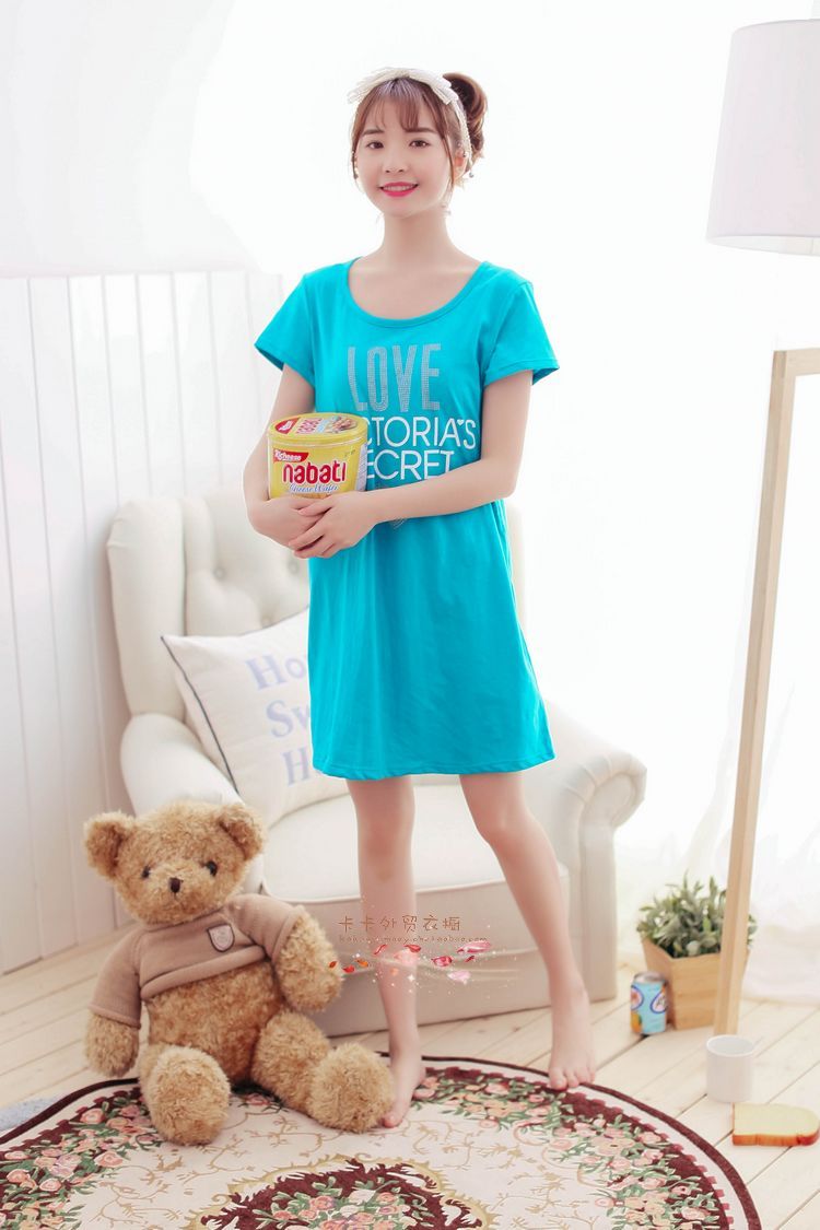 Đồ ngủ nữ mùa xuân và mùa hè ngọt ngào dễ thương ngắn tay nightdress vòng cổ bông dịch vụ nhà kích thước lớn thai sản dress cộng với chất béo váy