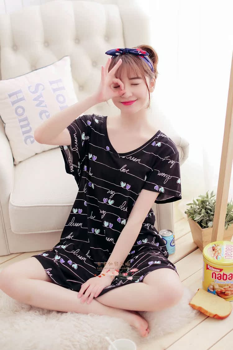 Đồ ngủ nữ mùa xuân và mùa hè ngọt ngào dễ thương ngắn tay nightdress vòng cổ bông dịch vụ nhà kích thước lớn thai sản dress cộng với chất béo váy