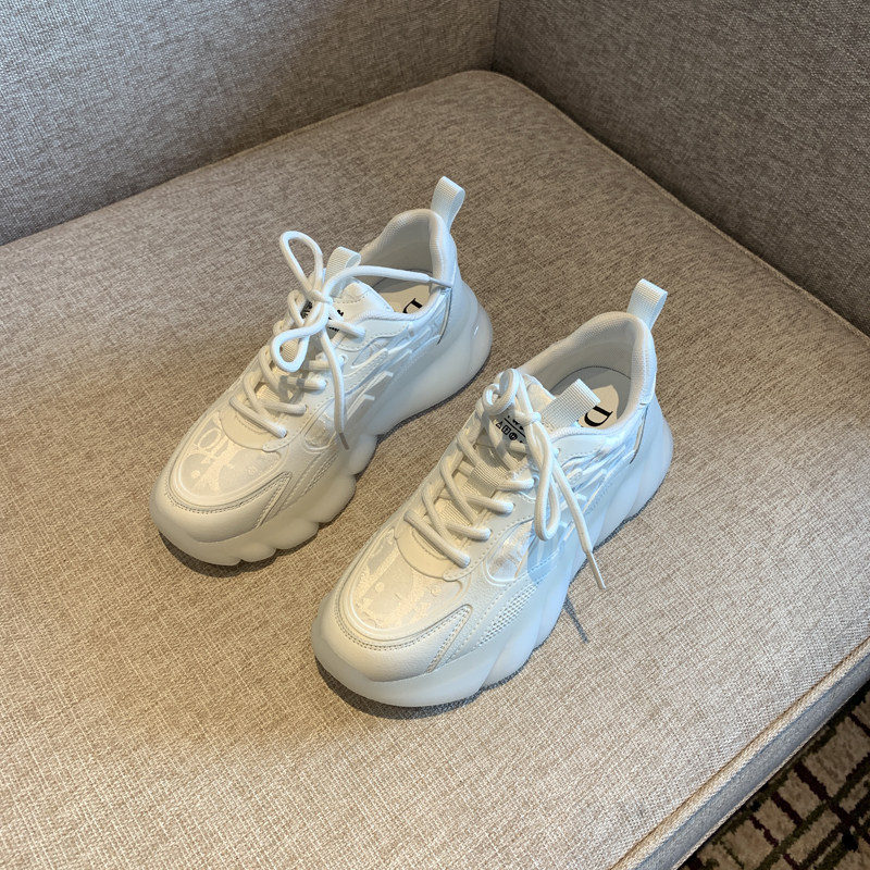 Nicole veve white casual sneakers women's leather lace-up comfortable thick bottom ins net red dad shoes women