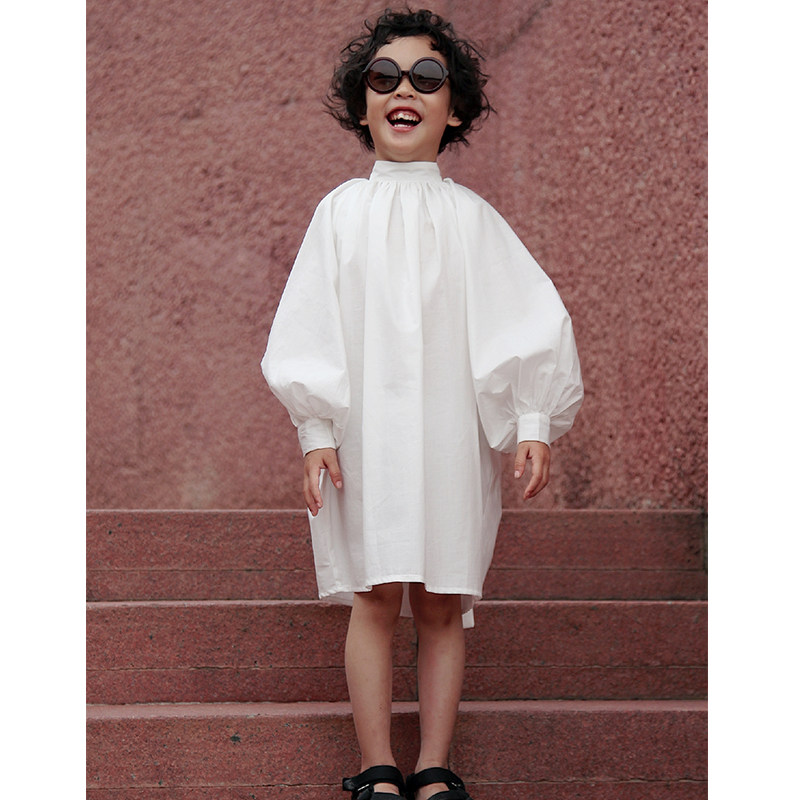 Buton kids girls white puff sleeve cotton dress 2023 spring and autumn new holiday skirt parent-child outfit