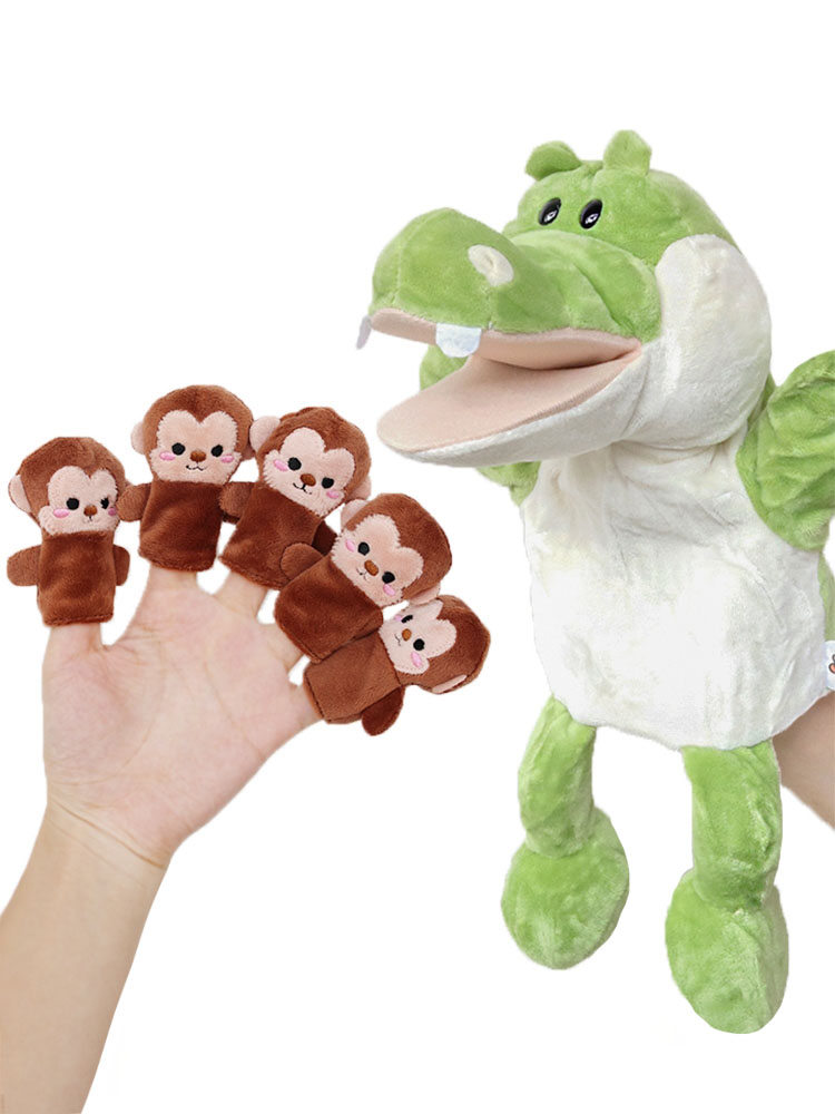 Puppet Toys Teaching Tools Dolls Animals Gloves Five Monkeys Swinging Open Mouth Crocodile Mouth Moving Belly Language