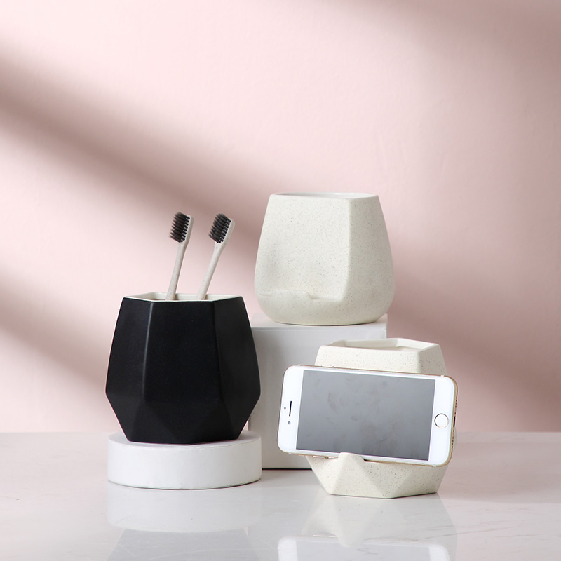 Yilan beautiful color ceramic electric toothbrush storage rack creative bathroom cosmetics mobile phone mirror clip