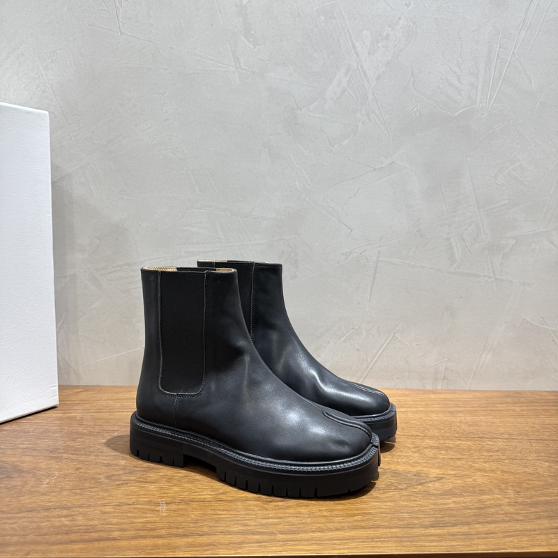 37.40 Size First Layer Cowhide m Six-Way Stretch Fabric Thick Heel Slip-On Split-Toe Boots Women's Short Boots C182.183.184
