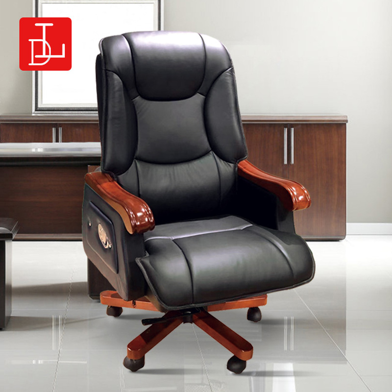 Boss Chair Business Leather Ceo Manager Office Swivel Chair Solid Wood Cowhide Executive Chair Reclining Computer Chair Home