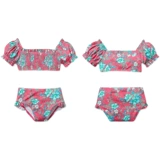 Раздельный детский милый купальник, короткий рукав, подходит для подростков, открытые плечи, цветочный принт