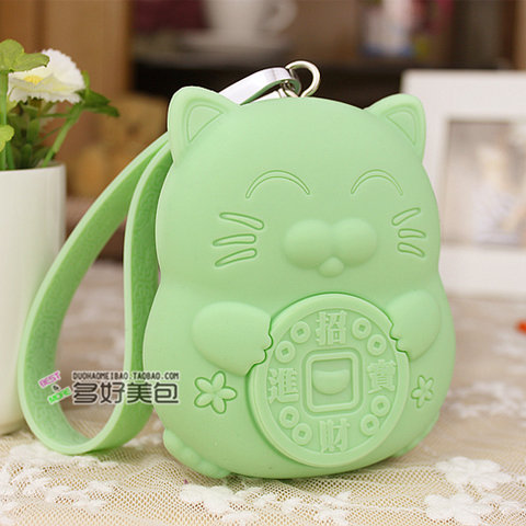 Sáng tạo silicone may mắn túi mèo treo cổ dễ thương thẻ xe buýt thiết lập phụ nữ Hàn Quốc dây buộc nhỏ ví tiền xu nhỏ ví nữ da thật