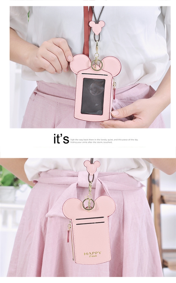 Mới treo cổ mini bộ thẻ phụ nữ giấy phép làm việc bộ sinh viên nữ gói chính bộ xe buýt gói thẻ hai trong một - Chủ thẻ ví cầm tay nữ