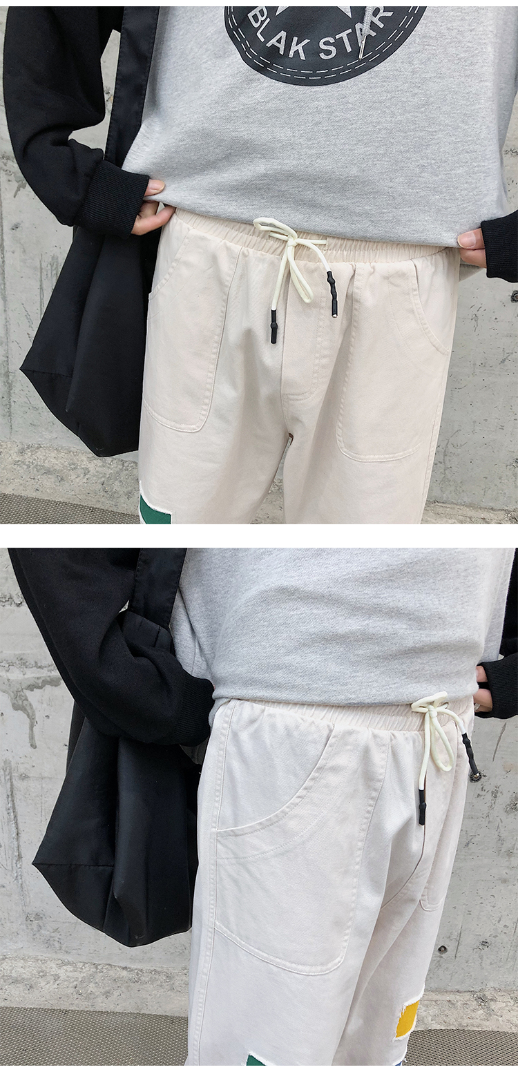 Học sinh trung học cơ sở mùa thu thả lỏng áo liền quần phiên bản Hàn Quốc của quần ống loe hoang dã xu hướng quần bé trai thẳng - Quần mỏng