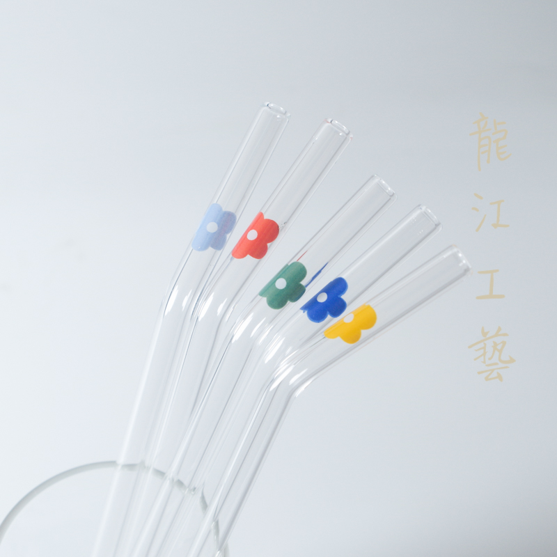 3 small crushed flower printed glass straw pearl milk tea resistant to cold and heat and healthy milk drink drink water