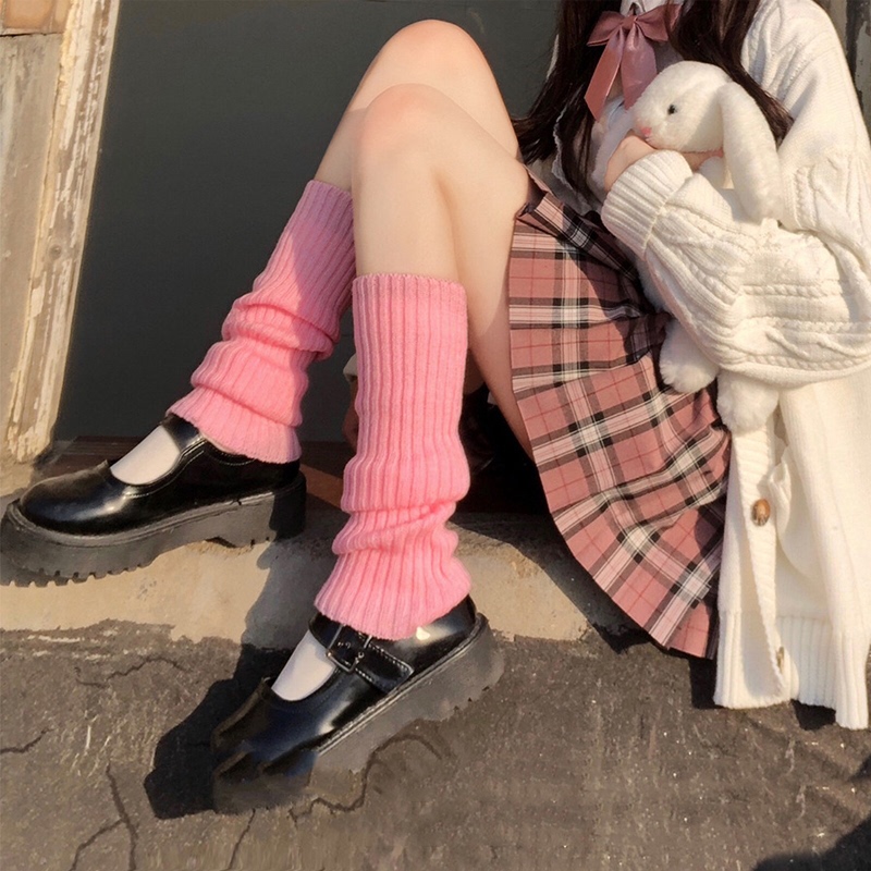 Spring and Autumn Japanese-Style Lolita Leg Warmers Pink Pom-Pom Slouch Socks Lolita Knee-High Socks Jk Mid-Calf Socks