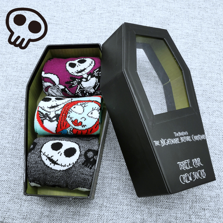 3 Pairs of Gift Box Anime Nightmare before Christmas Socks for Men and Women, Dark Style Jack Mid-Tube Trendy Couple Skateboard Socks 3 Pairs of Gift Box Anime Nightmare before Christmas Socks for Men and Women, Dark Style Jack Mid-Tube Trendy Couple Skateboard Socks