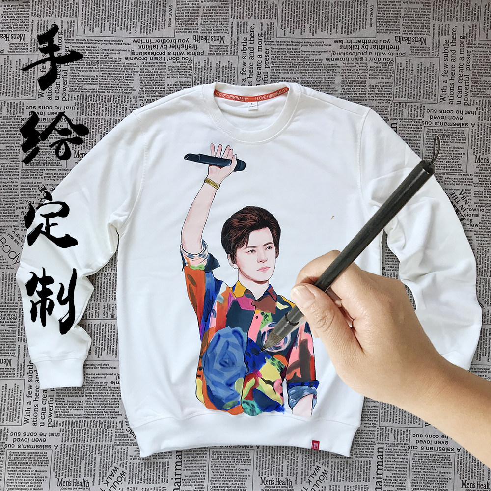 Tide Graffiti Hand-painted Custom Blouse Cotton Sweater Students Autumn Winter Sets Head Jacket Loose Round Collar Men Glint