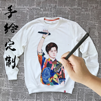 Trend graffiti hand-painted custom coat cotton sweaters student autumn and winter pullover jacket loose round neck men plus Velvet