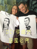 Hand-painted T-shirt custom comic head portrait portrait short sleeve funny character Q version of class clothes to customize graffiti couples