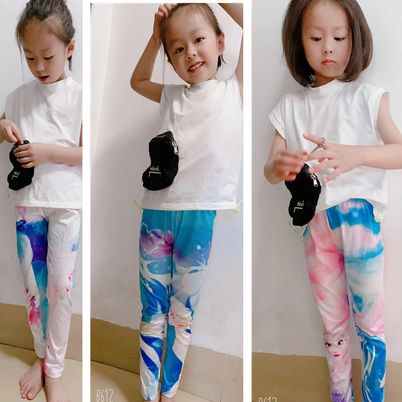 Foreign trade girls' leggings Frozen 2 Princess Aisha pants girls summer thin long section printed children