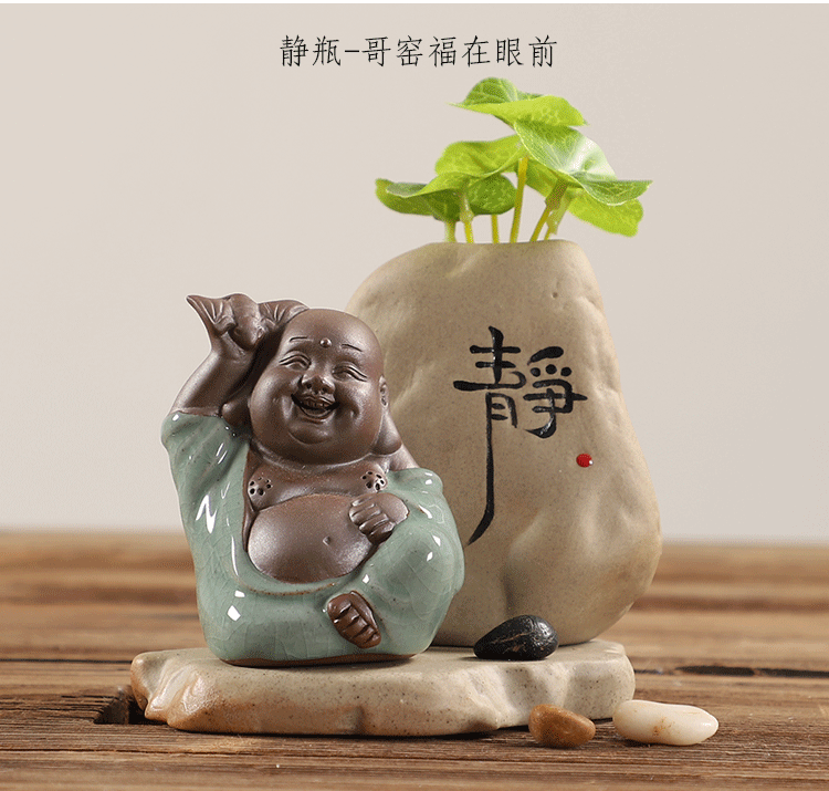 Đồ gốm sáng tạo bình gốm thủy canh nhỏ bình giả đá trang trí nhà Zen trà đạo trà trang trí thú cưng tùy chỉnh - Vase / Bồn hoa & Kệ chậu kẹp ban công