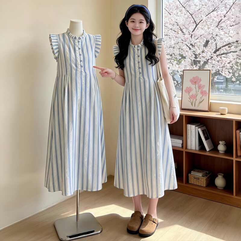 Maternity Wear Striped Vest Long Dress to Cover the Belly, Summer Cotton and Linen Dress, Elegant Summer Dress, Loose Maternity Dress