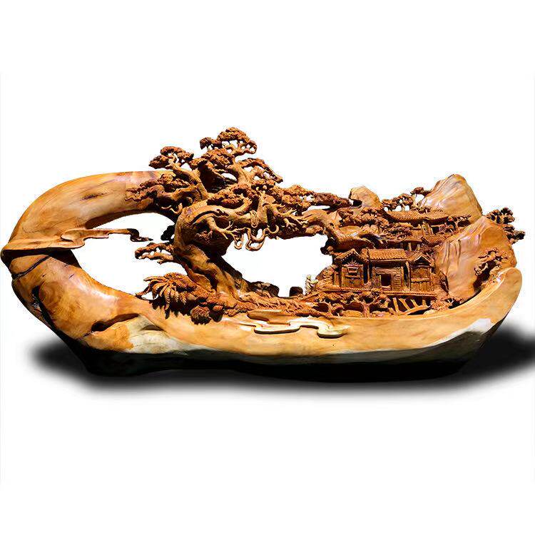 Taihang Cliff Mountain Water Golden Silk Nannan sandalwood Fragrant Roots Carved Wood Carved Wooden Sculptures Art Natural Log Living Room Craft Gift Hem