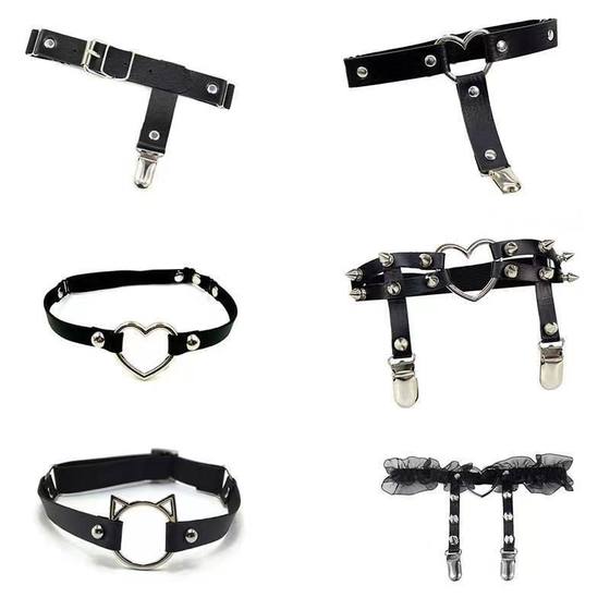 Punk leg ring garter belt accessories stockings female lace sexy thigh ring Japanese hot girl metal buckle socks clip ins