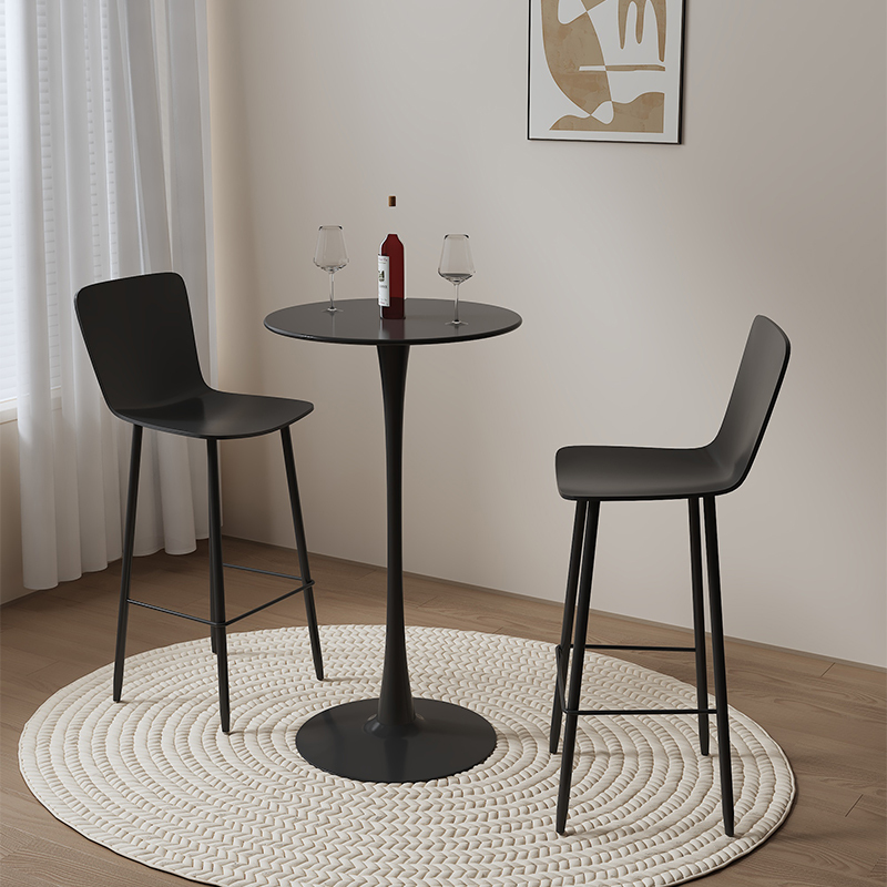 Household Round High-Legged Metal Table and Chair Set, Commercial Outdoor Bar Table and High-Legged Chairs, Modern Simple Balcony Bar