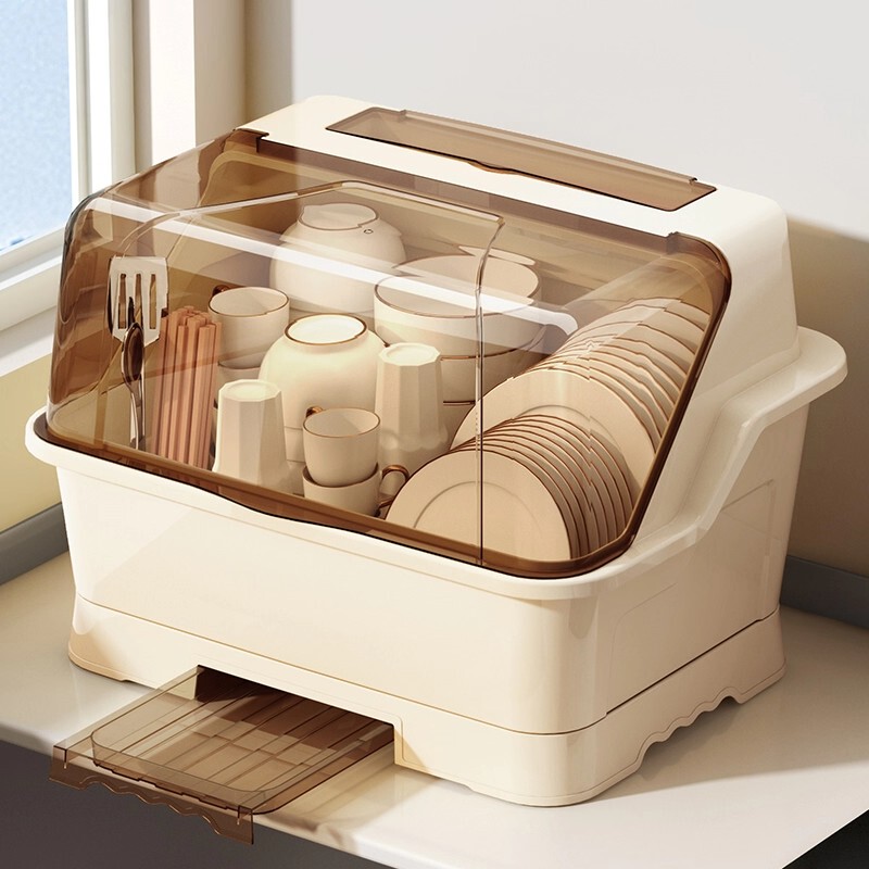 Japanese Bowl and Chopstick Storage Box, Dish Storage Rack, Multifunctional Kitchen Rack with Lid, Draining Rack, Cupboard Storage Box