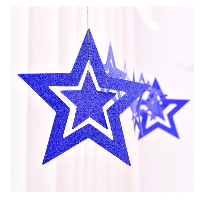 Mall Celebration Shop Opening Shop Window Decoration Solid Gold Powder Hollowed-out Pentagram Star Birthday Party Pendant Pendant