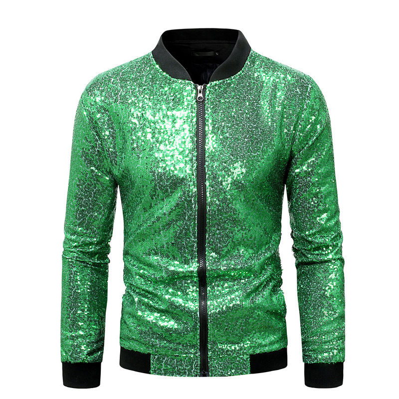 European and American ins Hip-Hop Style Cool Casual Sequin Jacket for Men, Autumn Trendy Shiny Stand-Up Collar Coat, Dj Performance Outfit European and American ins Hip-Hop Style Cool Casual Sequin Jacket for Men, Autumn Trendy Shiny Stand-Up Collar Coat, Dj Performance Outfit