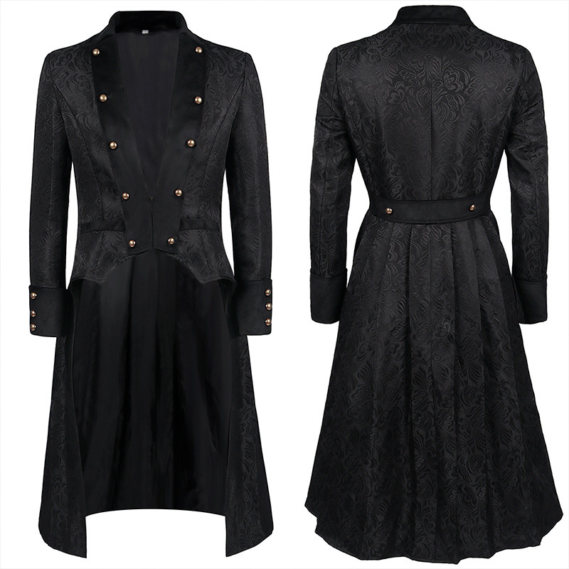 British Court-Style Swallowtail Dress Double-Breasted Jacquard Cape Coat Men's Retro Velvet Splicing Mid-Length Trench Coat British Court-Style Swallowtail Dress Double-Breasted Jacquard Cape Coat Men's Retro Velvet Splicing Mid-Length Trench Coat