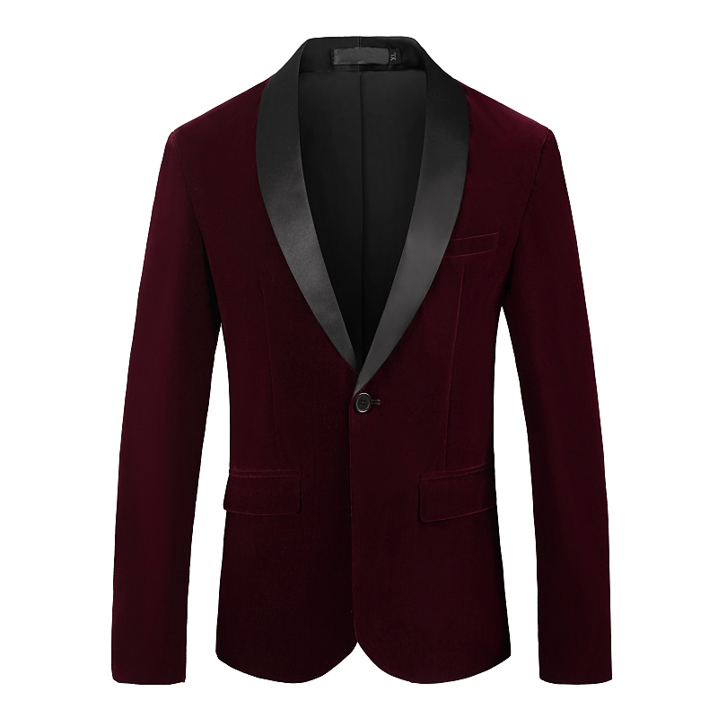 Korean Style Slim Velvet Jacket Plus Size Suit Men's Casual Color-Blocking Velvet Mandarin Collar Wedding Suit