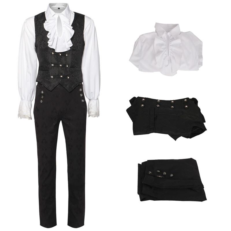 British Court Dress Ruffled Lace Shirt Trendy Men's Retro Jacquard Vest Pants Vampire Shirt Suit