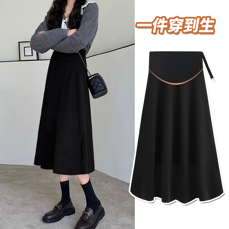 Maternity Skirt, Autumn Clothing, Large Size Belly-Supporting Skirt, Autumn A-Line Skirt, Autumn Style Pregnancy Wear, Half Skirt, Maternity Skirt
