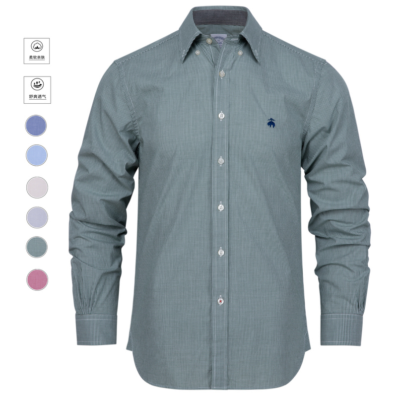 Brooks Genuine Plaid Shirt from the United States, 26 Spring/Summer New Non-Iron Long-Sleeve Polo Men's Shirt