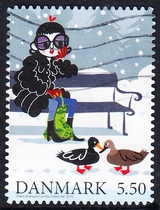 Danish Letter Marketing Stamps 2010 Winter Fairy Tale 4-1: Woman on Park Bench and Pair of Ducks