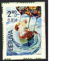 Lithuanian letter stamps clipping 2014 Christmas 2-2: Santa Claus travels in a balloon