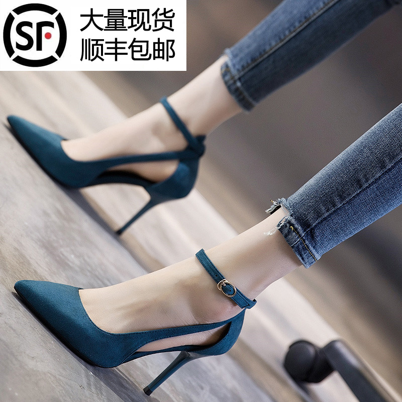 2021 Spring Autumn Season New Women's Shoes One-Buttoned Girl High Heels Women's Pointed Fine Heel 100 Hitch Red Single Shoes