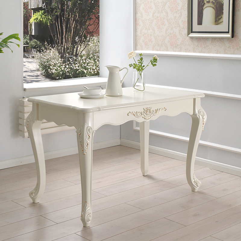 Minimalist small family type rectangular dining table modern European style carved dining room Home dining table French style light extravagant white dining table