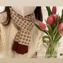 ins niche Plaid knitted wool scarf scarf autumn and winter warm color color Korean short scarf versatile gentle wind