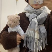 Soft glutinous blue) healing cream blue and white warm winter long scarf imitation cashmere men and women