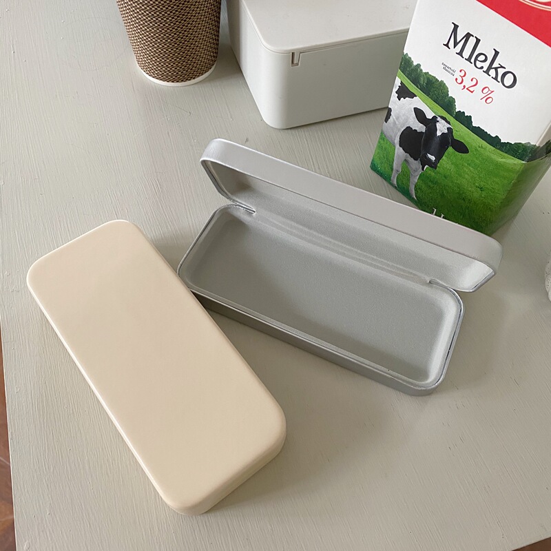 Korea ins Simple Style White Silver Solid Color Vintage Glasses Case Storage Box Portable Box with Velvet Lining