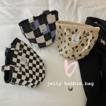 Korean version of ins contrast plaid clutch bag portable plaid large capacity handbag canvas bag women's small bag