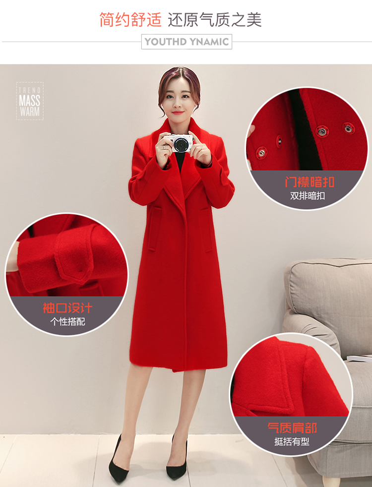 Mùa thu và mùa đông phiên bản mới của Hàn Quốc với chiếc áo len mỏng màu đỏ thẫm mỏng nữ dài cưới cô dâu áo len dày áo khoác dạ nữ ngắn
