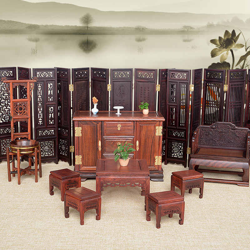Red sour branch wood carving craft gift decoration miniature miniature antique Ming and Qing small furniture model straight back pattern screen