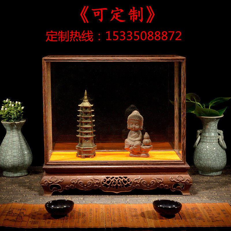 Solid wood glass hood pitchers Buddha Hooter Hood Jade Display Hood Case Glass Dust Cover Glass Pendulum Pieces Antique Wood Hood-Taobao