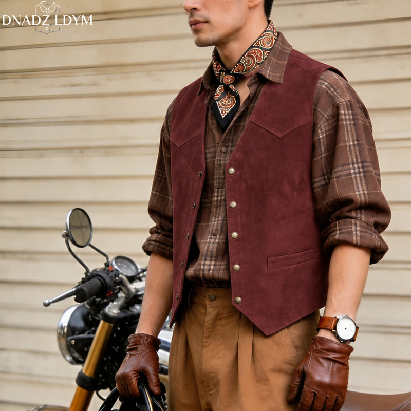 New Style Collarless Vest for Men, Slim Fit, Waist-Cinching, Functional, Casual Suede Outerwear, Loose-Fitting, Versatile Vest, Men's Waistcoat