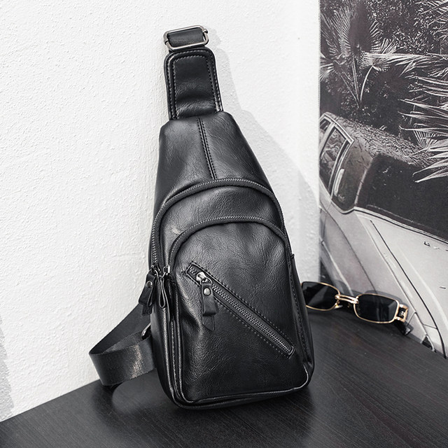 Soft leather small chest bag men's outdoor sports and leisure men's single shoulder bag cross backpack Korean style trendy bag men's soft leather Messenger bag