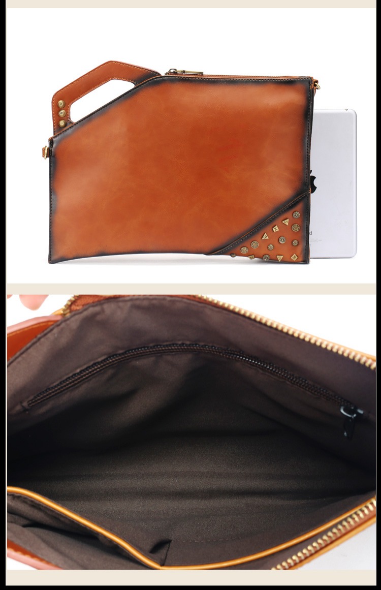Thiết kế nguyên bản Vintage Crazy Horse PU Leather Clutch phiên bản Hàn Quốc của túi xách nam triều đinh tán đinh tán túi đeo vai - Túi của con người balo du lịch