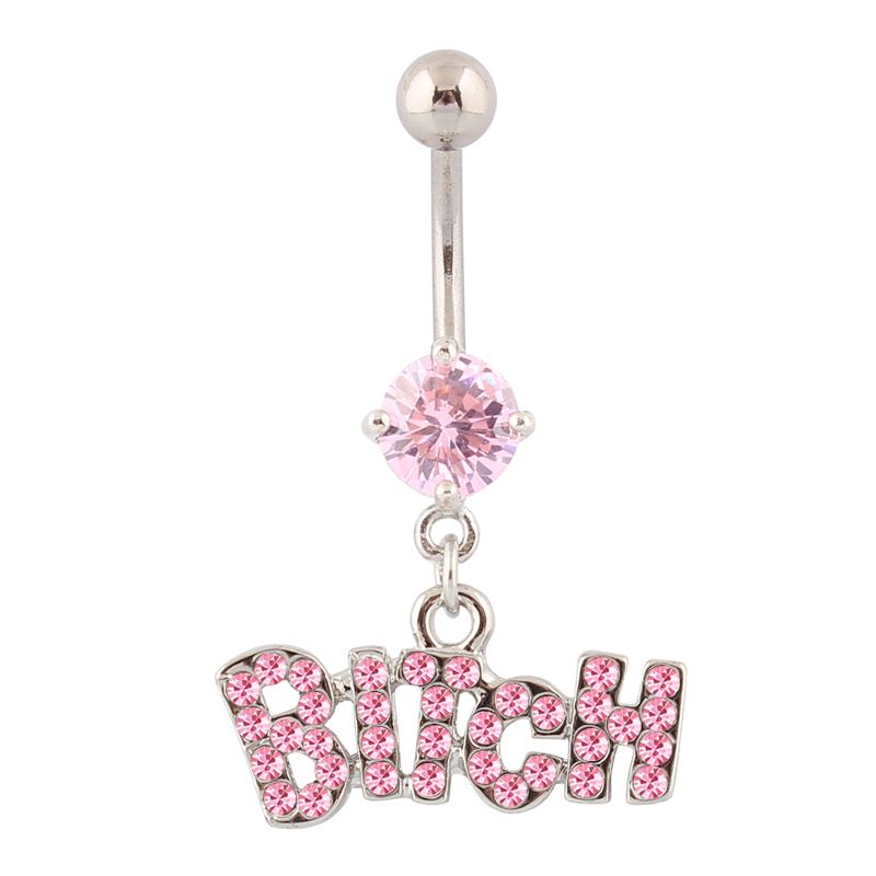 Anti-allergic belly button ring without allergy medical steel coarse pin letter BITCH pendant human puncture ornament